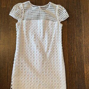 Milly White Slip Dress with White Eyelet Overlay